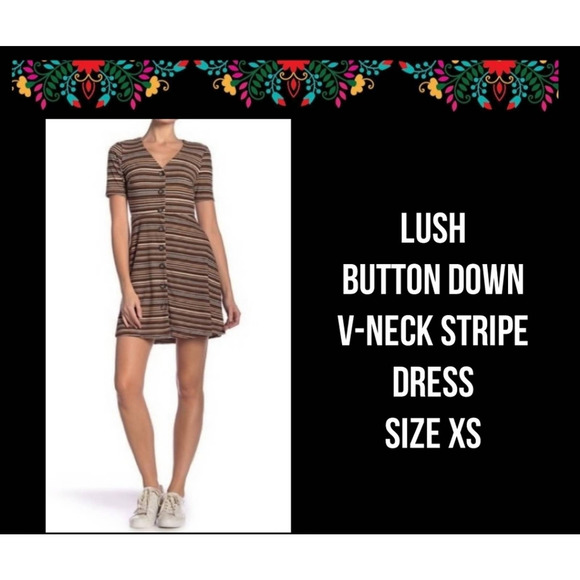 LUSH | BUTTON DOWN STRIPE DRESS - Picture 1 of 8
